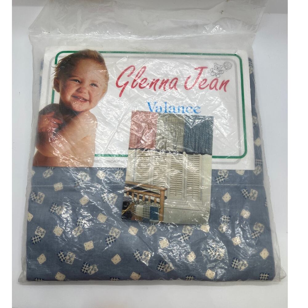 VTG '80s Glenna Jean Valance Denim Blue Cream Patchwork Nursery Window Treatment